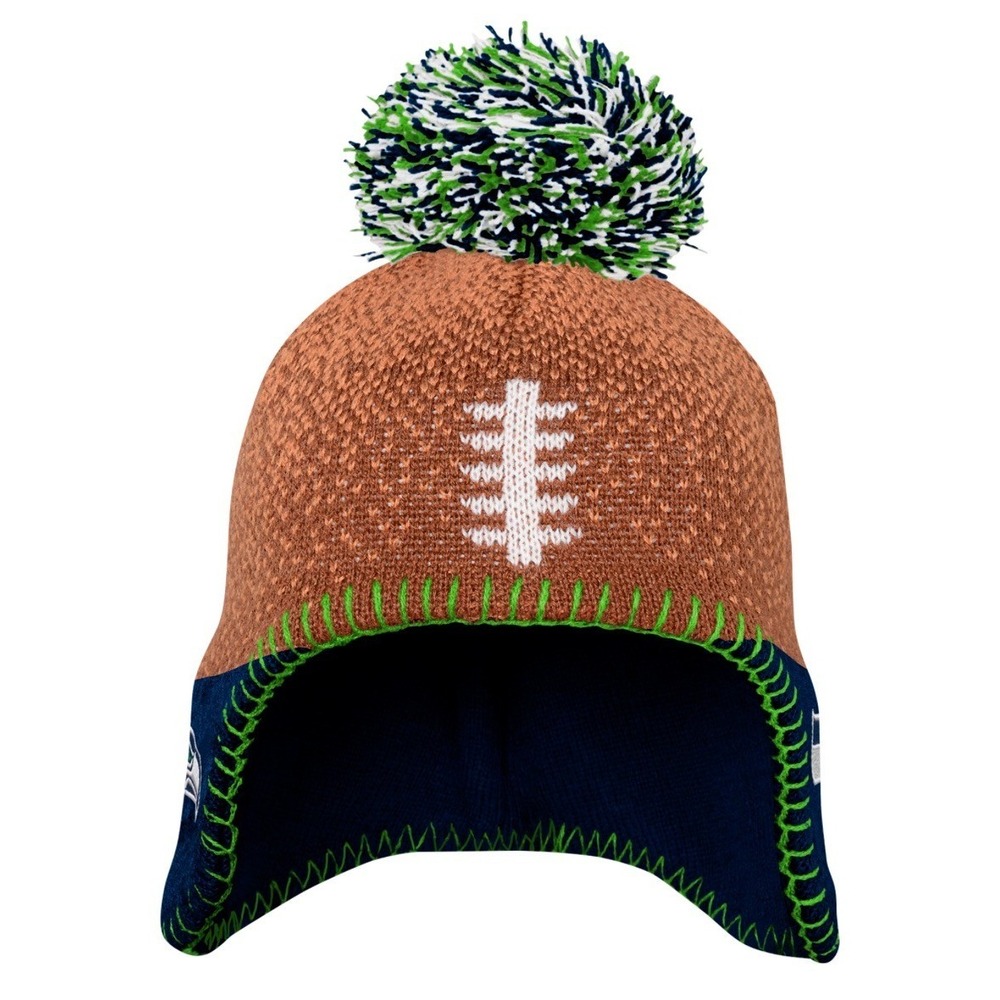 Seattle Seahawks Unisex Infant OS Football Beanie Hat Pom Pom New With Tags